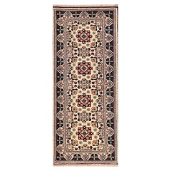 2'3"x5' Ivory Afghan Andkhoy with Geometric Motif Hand Knotted Wool Runner Rug