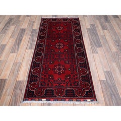2'3"x5' Red Afghan Khamyab Geometric Pattern Hand Knotted Soft Wool Runner Rug