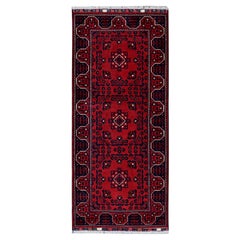 2'3 "x5' Alfombra afgana roja Khamyab de lana suave anudada a mano con motivos geométricos