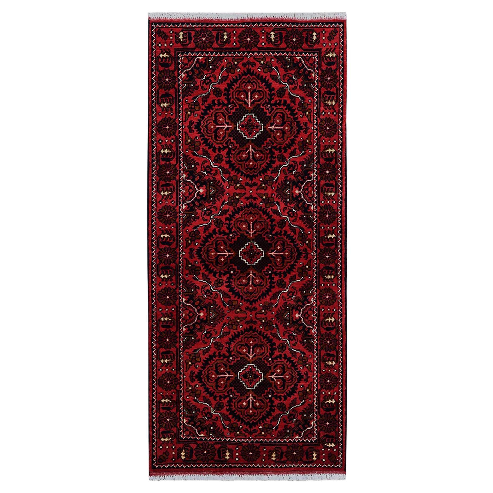 2
3 "x5
2" Beerenroter handgeknüpfter afghanischer Khamyab Tribal Design Wollteppich Läufer