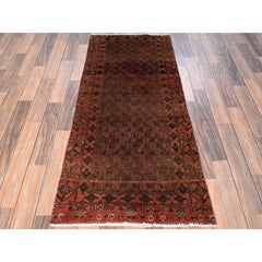 2'3 "x5'6" Amber Brown Vintage Persian Baluch Hand Knotted Pure Wool Runner Rug