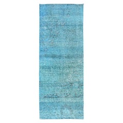 2'3"x6'1" Blue Overdyed Vintage Persian Tabriz Hand Knotted Wool Runner Rug