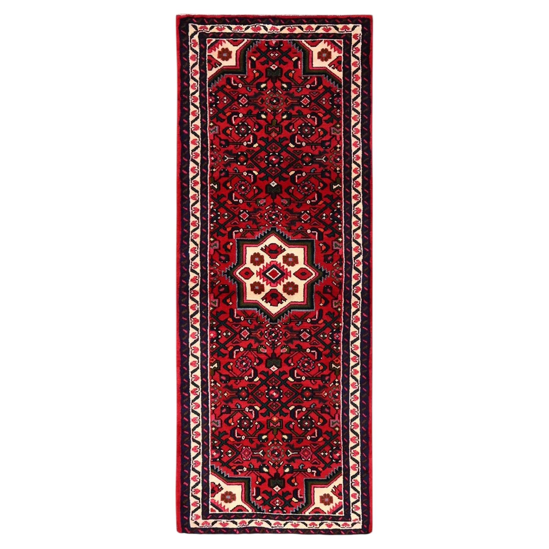 2'3"x6'3" Scarlet Red New Zoroastrian Hand Knotted Soft Wool Runner Oriental Rug