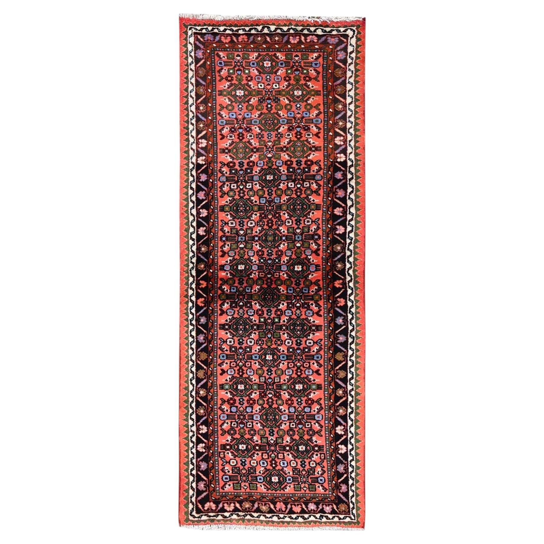 2'3"x6'4" Orange New Zoroastrian Hand Knotted Pure Wool Runner Oriental Rug