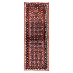 2'3" x 6'4" großer, orangefarbener, handgeknüpfter Orientteppich aus Wolle im Stil „New Persian Hussainabad“