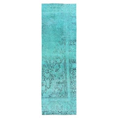 2'3"x7'5" Green Overdyed Vintage Persian Tabriz All Wool Hand Knotted Runner Rug