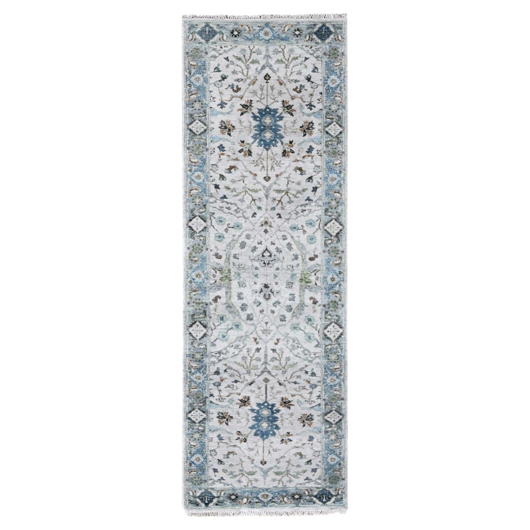 2'3"x8' Miller Mood Gray Wolle Floral Oushak Handgeknüpfter Orientteppich Orientalischer Läufer, Mood Gray