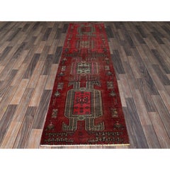 2'3"x8'5" Cherry Red Vintage Persian Hamadan Hand Knotted Pure Wool Runner Rug