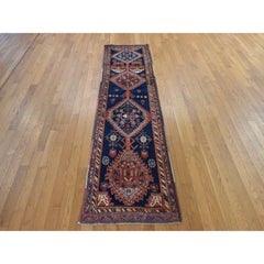 Tappeto blu antico North West Persian annodato a mano in pura lana 2'3 "x8'6"