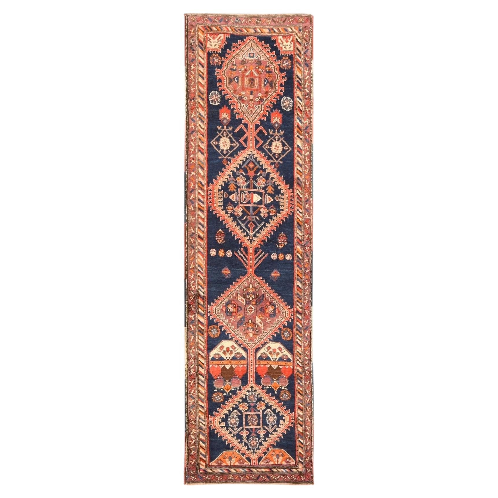 2'3"x8'6" Blue Antique North West Zoroastrian Hand Knotted Pure Wool Runner Rug For Sale