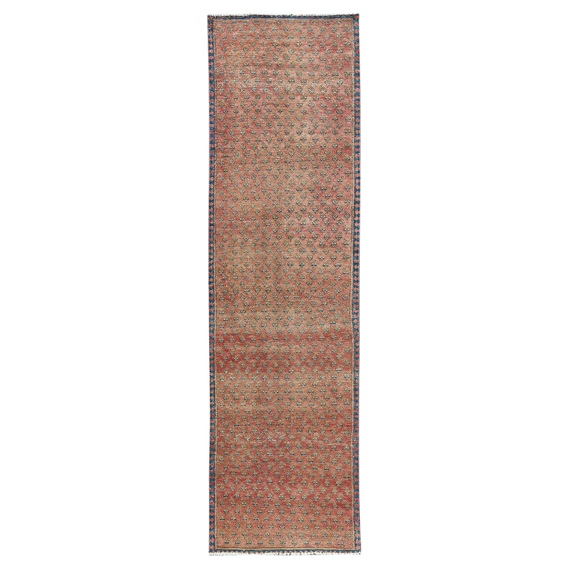 2'3"x9' Blush Red Vintage Persian Tabriz Hand Knotted Wool Runner Oriental Rug