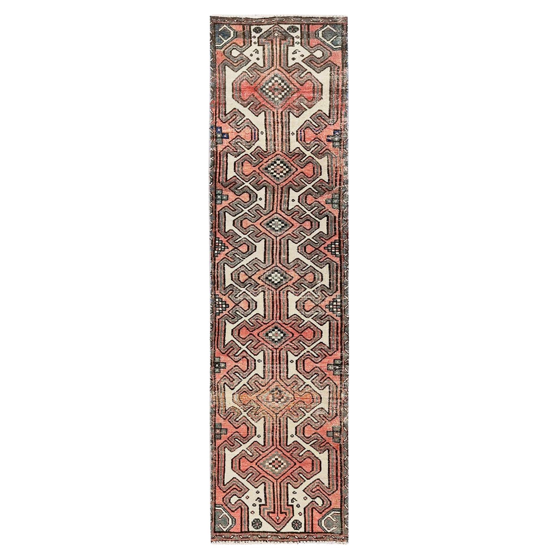 2'3"x9' Pfirsichfarbener Vintage persischer Hamadan Handgeknüpfter Vintage-Läufer aus reiner Wolle