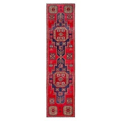 2'3"x9'3" Red Vintage Persian Tabriz Worn Down Hand Knotted Pure Wool Runner Rug