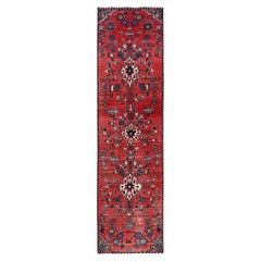 2'3"x9'6" Crimson Red Vintage Persian Hamadan Hand Knotted Pure Wool Runner Rug