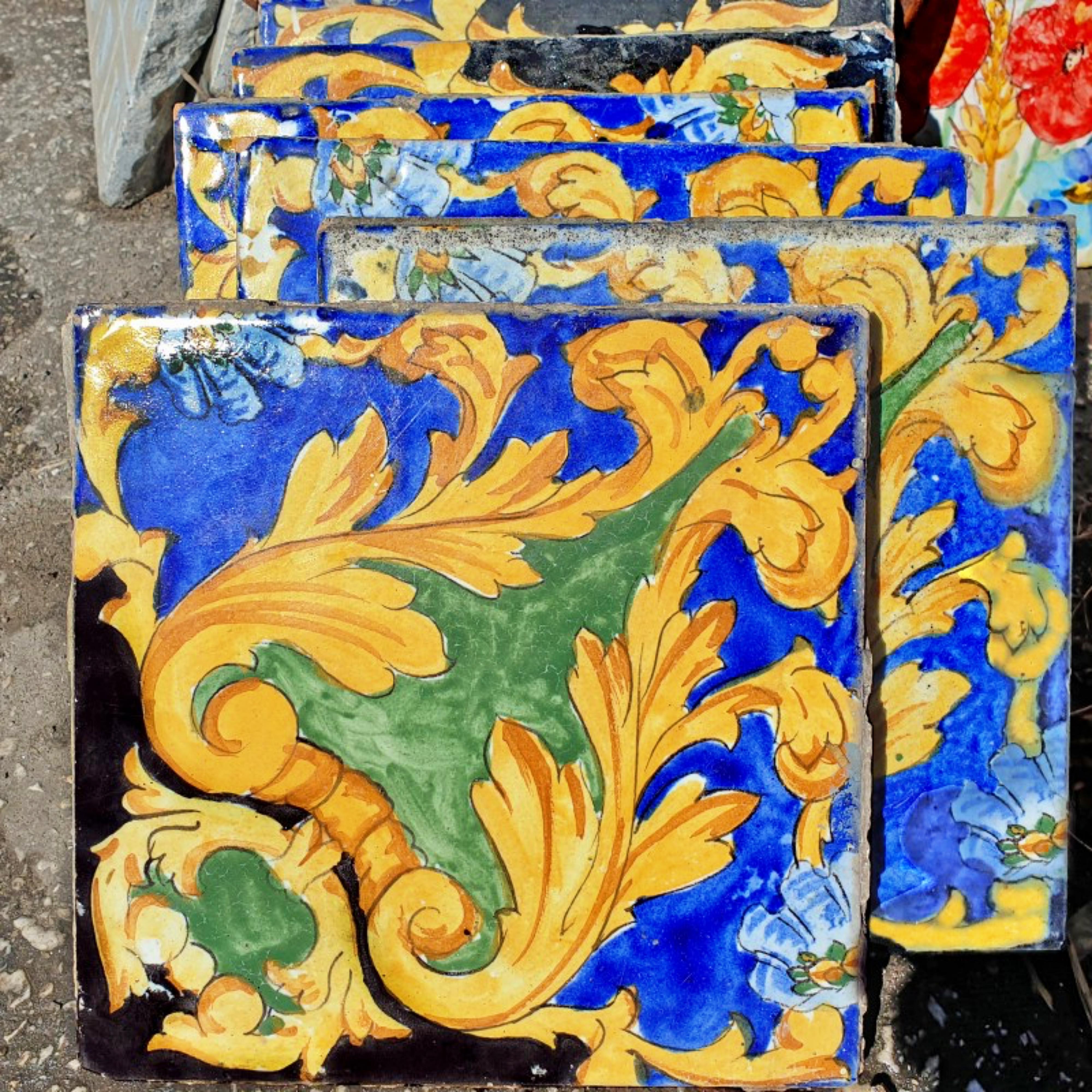 Italian 24 ANCIENT MAJOLICA TILES FROM THE LIBERTY ERA 1894 / 1910 Art Nouveau For Sale