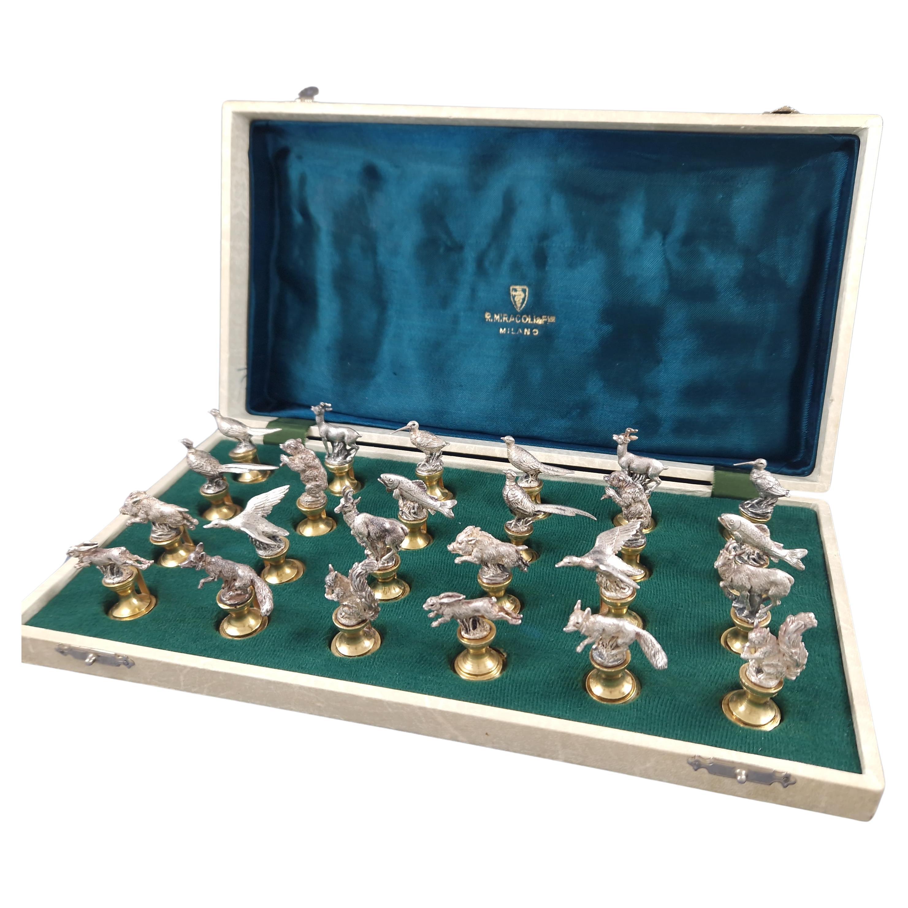 24 Animal Place Card Or Menu Holders In Sterling Silver & Gilt Hunting Theme