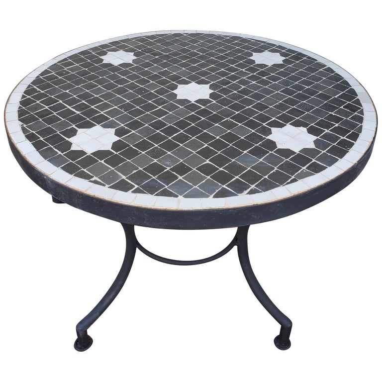 Black / White Moroccan Mosaic Table, Choice of Base Height For Sale at