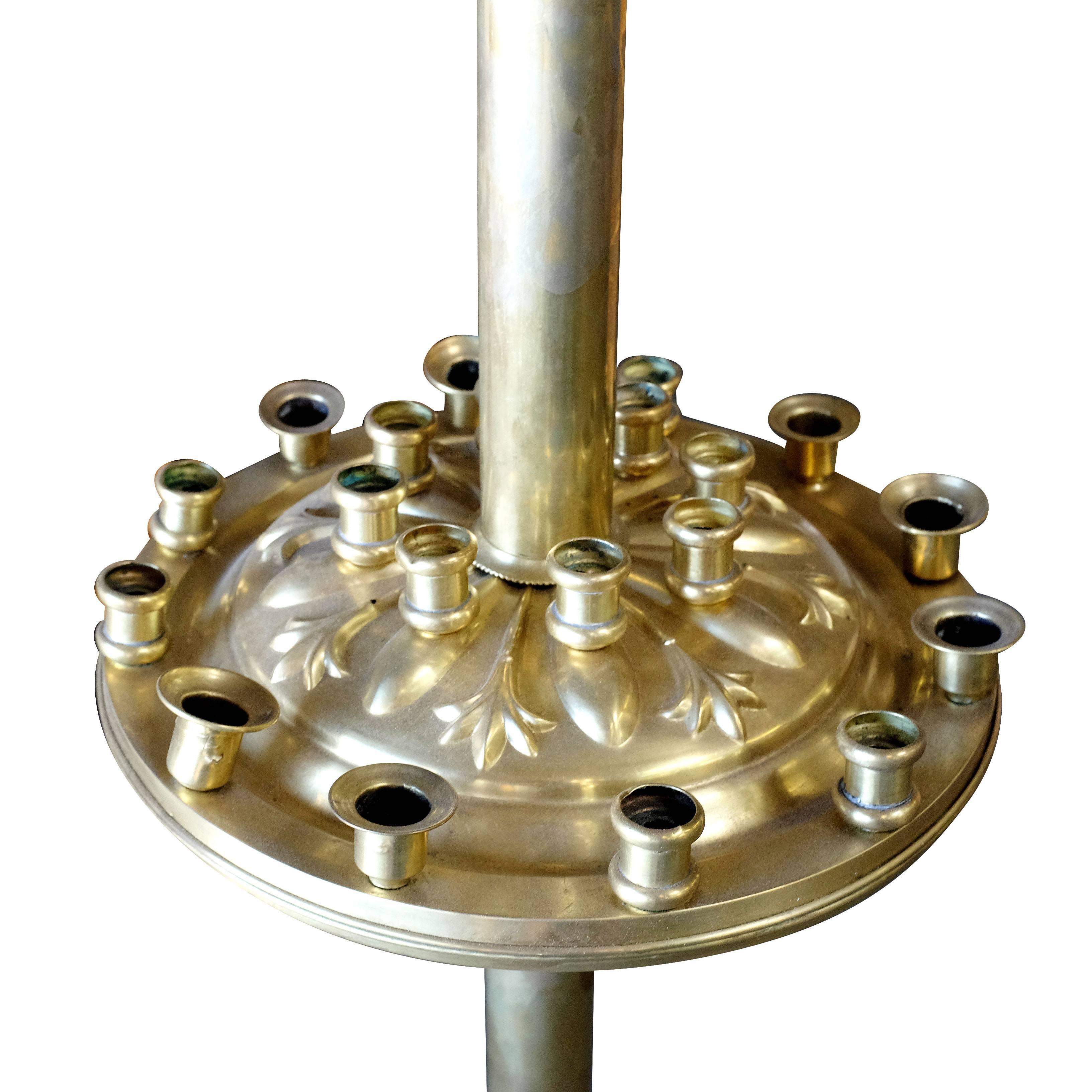 Art Deco 24 Candle Orthodox Ceremonial Brass Floor Candelabra, 1920 For Sale