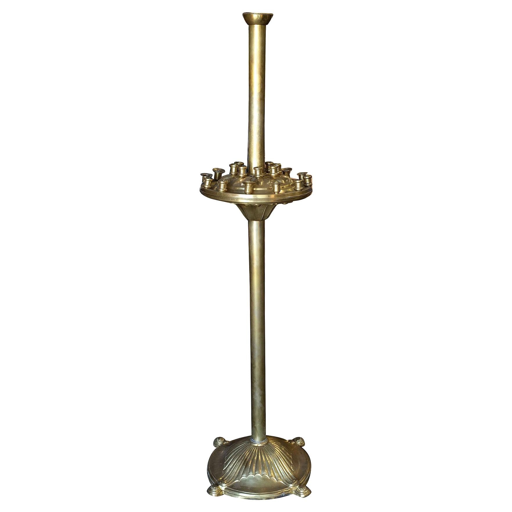 24 Candle Orthodox Ceremonial Brass Floor Candelabra, 1920 For Sale