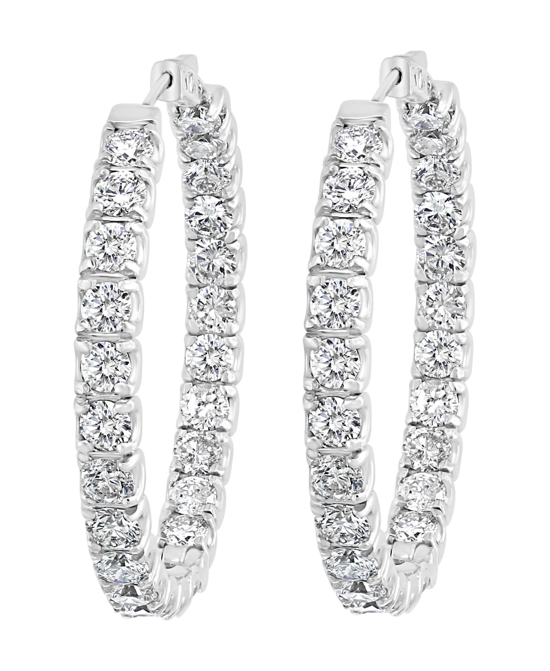 24 Carat, 50 Pointer Each Diamond Inside Out Hoop Earrings 14 Karat White Gold 14