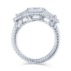 2.4 Carat Asscher Cut 3 Stone Diamond Engagement Ring