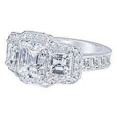 2.4 Carat Asscher Cut 3 Stone Diamond Engagement Ring