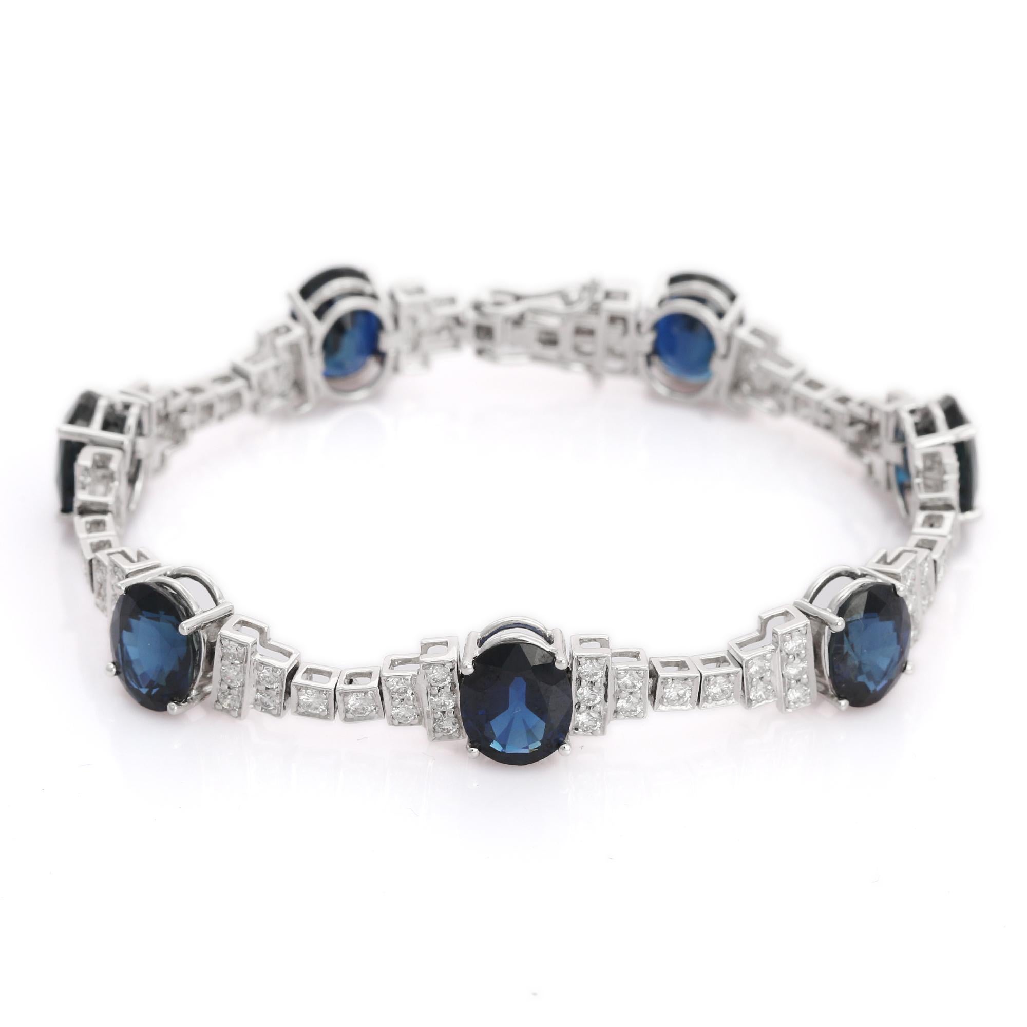 24 Carat Blue Sapphire Wedding Tennis Bracelet in 18K White Gold with Diamonds For Sale 1