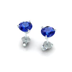 2.4 Carat Blue Sapphires Martini Ear Studs Platinum