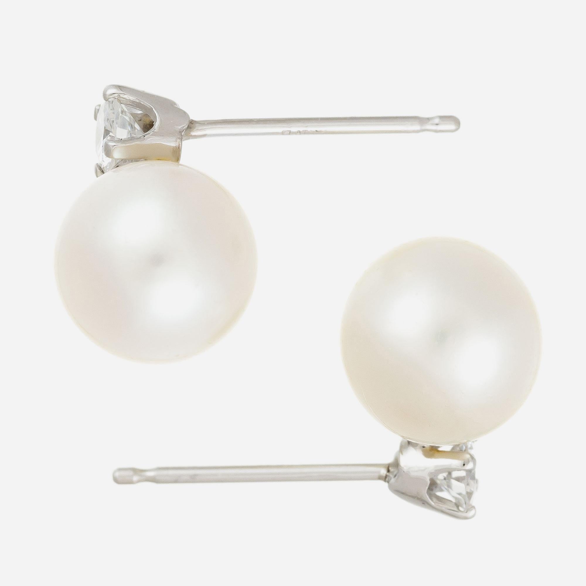 Round Cut .24 Carat Diamond Akoya Pearl Earrings