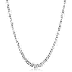24 Carat Diamond Tennis Necklace 18 Karat White Gold 4 Claws Set Line Riviera