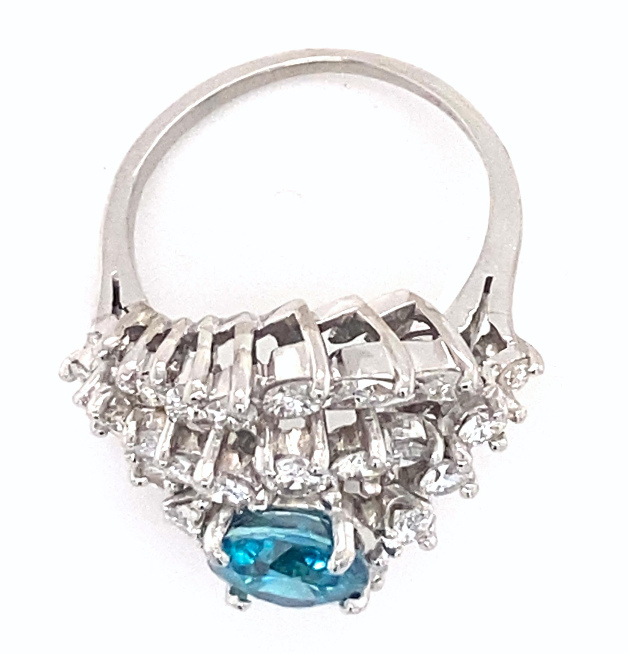 Marquise Cut 2.4 Carat Diamond Whirlpool Platinum Cocktail Ring with Blue Zircon, circa 1960 For Sale
