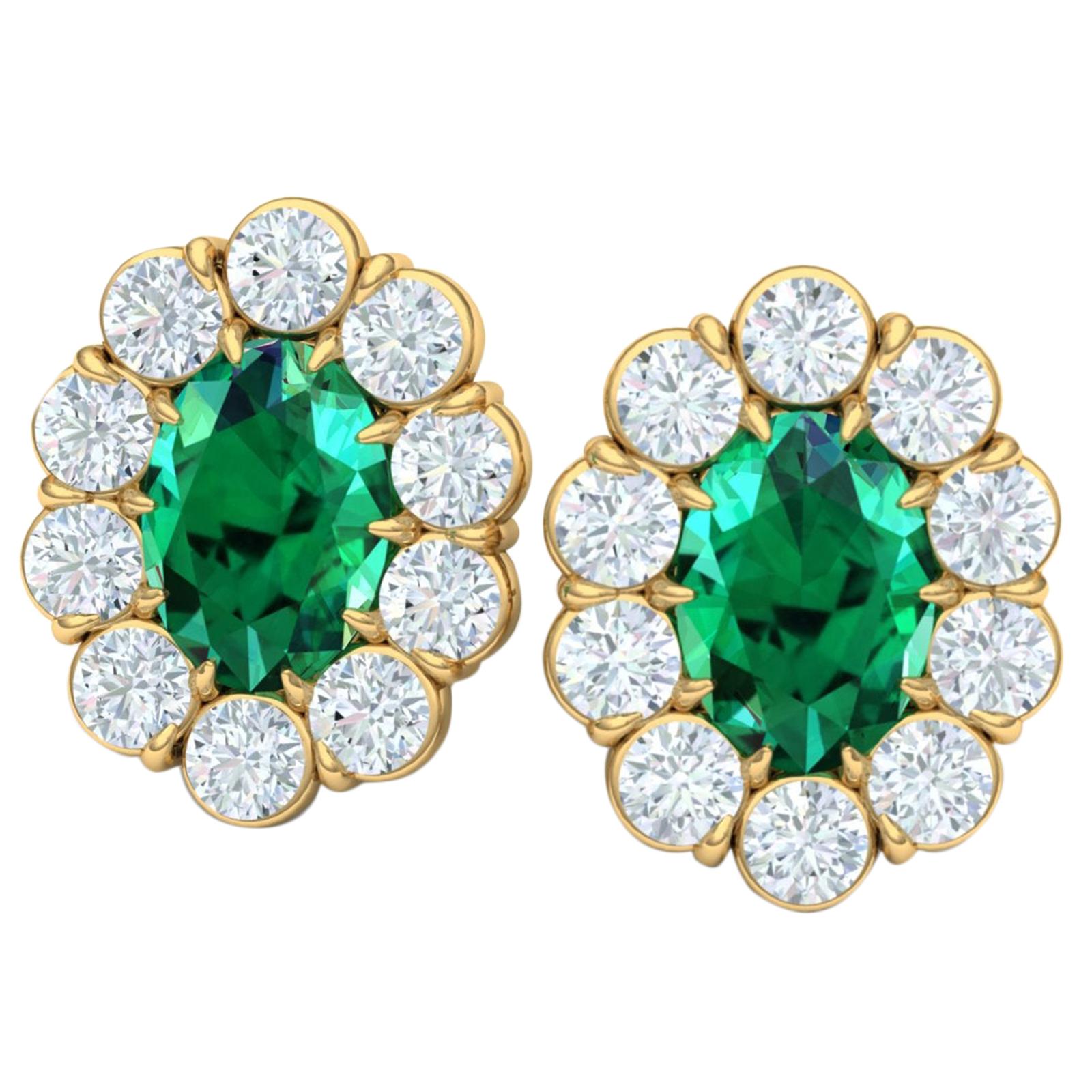 2.4 Carat Emerald and Diamond Halo Earrings For Sale