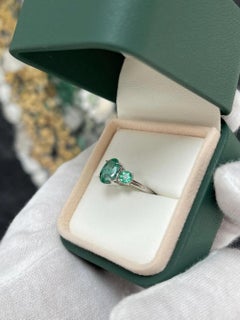 2.4 Carat Emerald Toi Et Moi Diamond Ring 14K White Gold