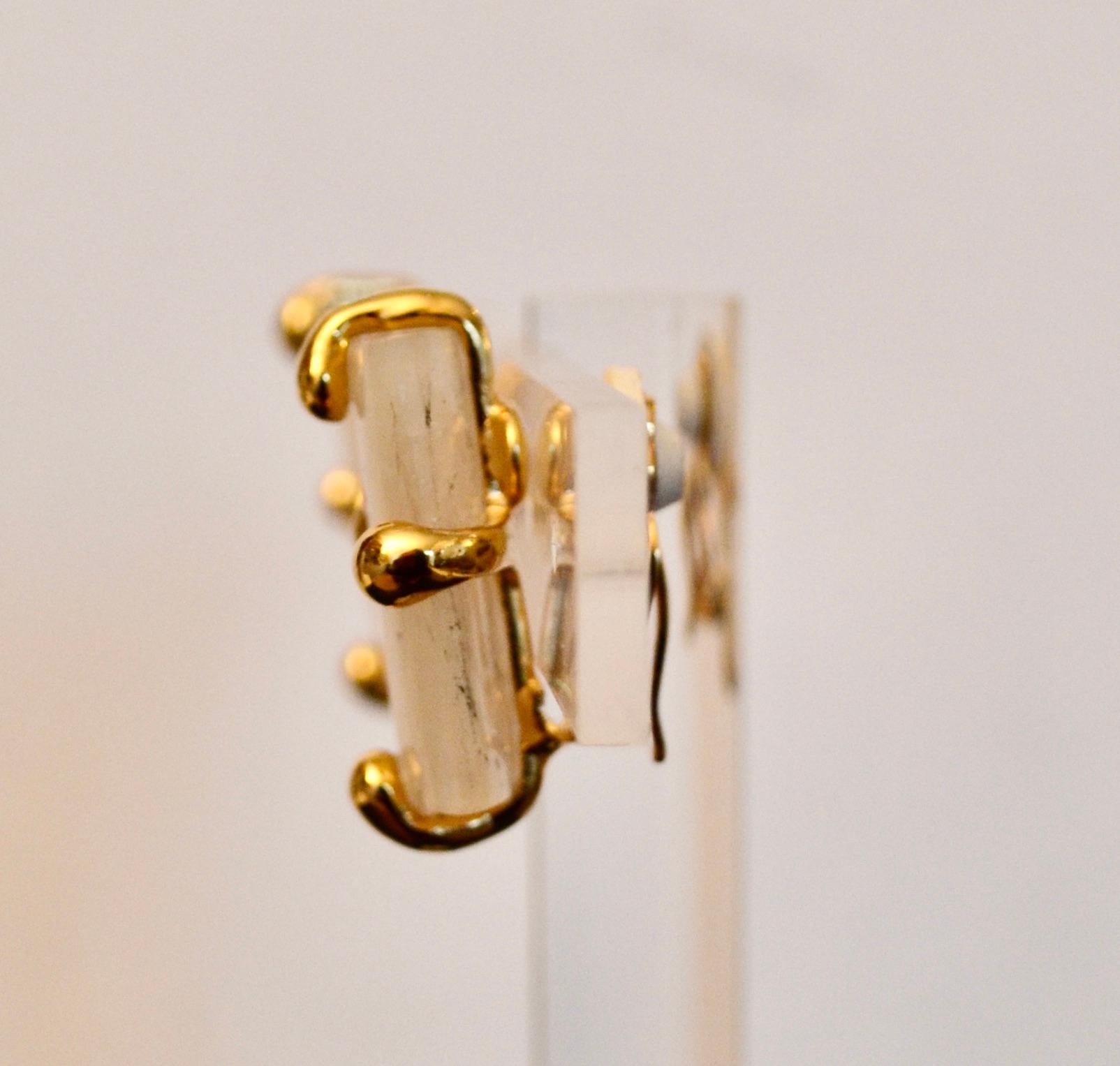Modern 24-Carat Gilded bronze and Rock Crystal Clip Earrings