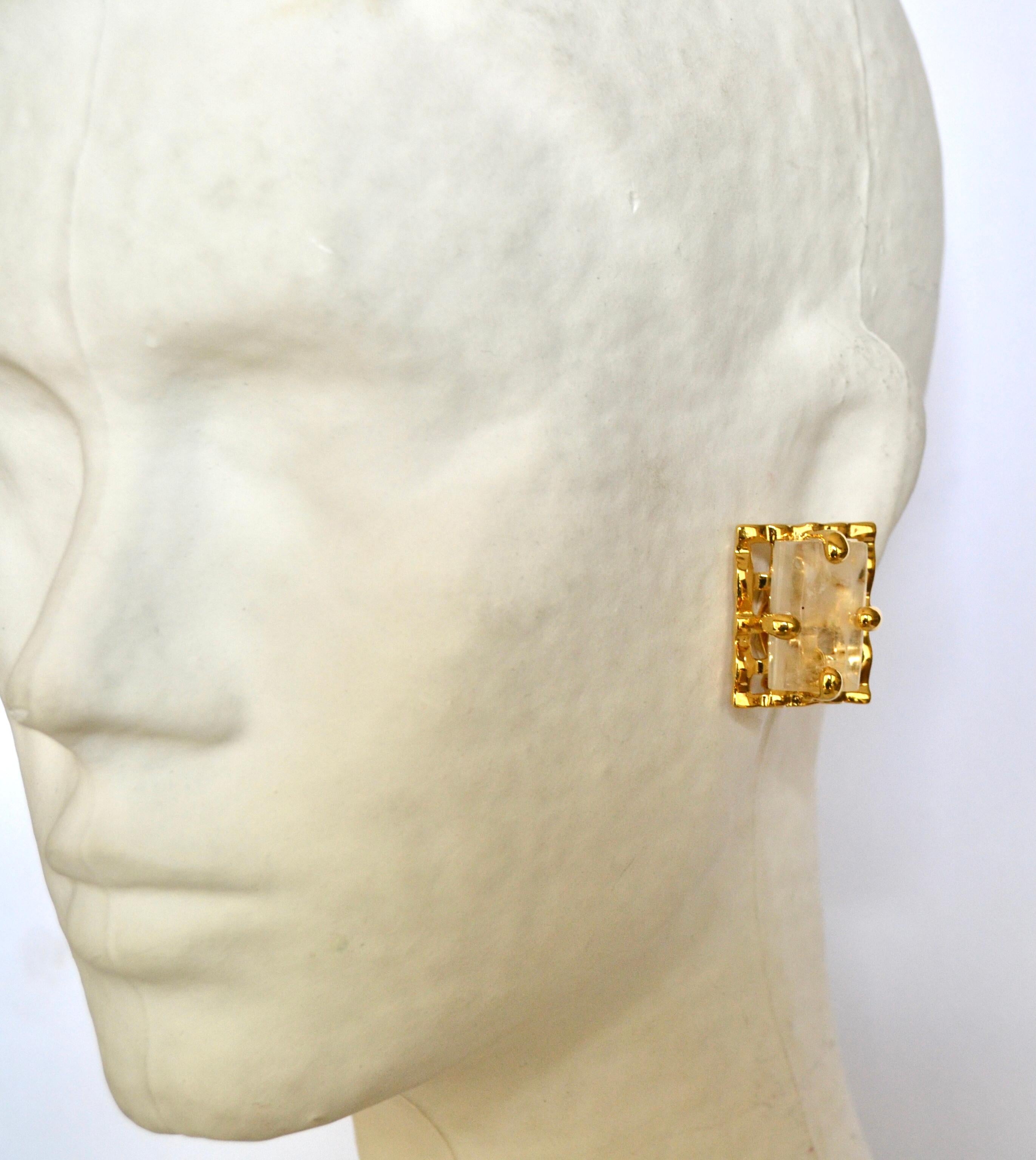 Clips d'oreilles en bronze doré et cristal de roche de 24 carats Neuf à Virginia Beach, VA