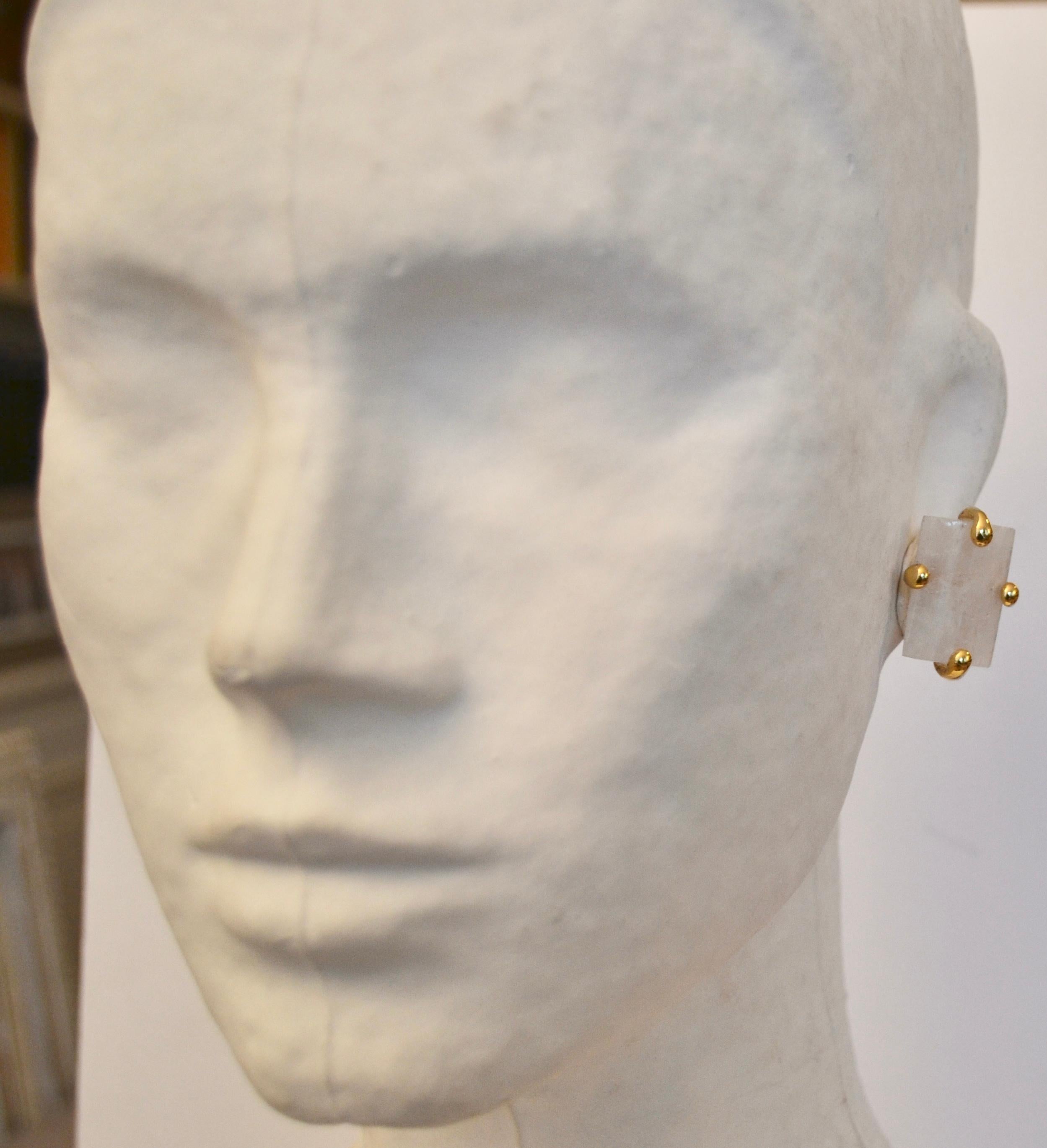 Women's or Men's 24-Carat Gilded bronze and Rock Crystal Clip Earrings