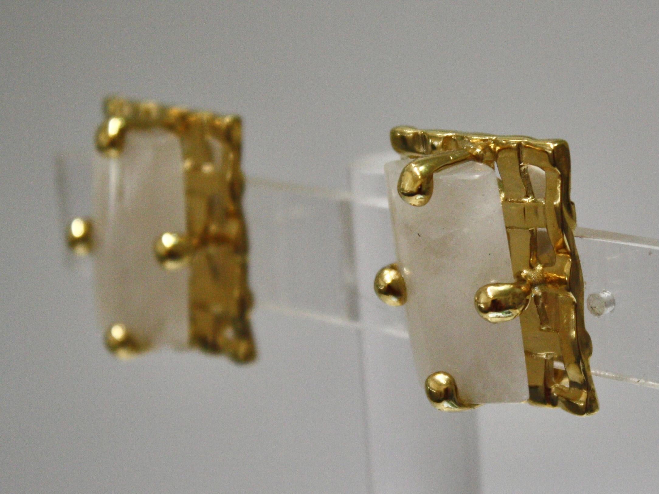 Clips d'oreilles en bronze doré et cristal de roche de 24 carats 1