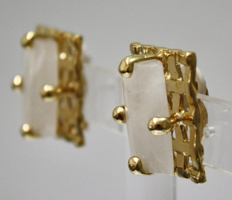 24-Carat Gilded Bronze and Rock Crystal Clip Earrings For Sale 2
