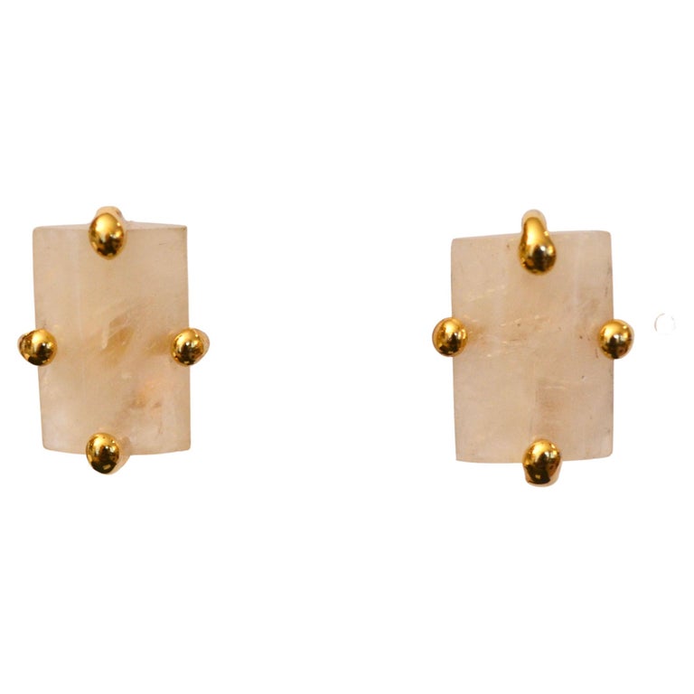 24-Carat Gilded bronze and Rock Crystal Clip Earrings For Sale