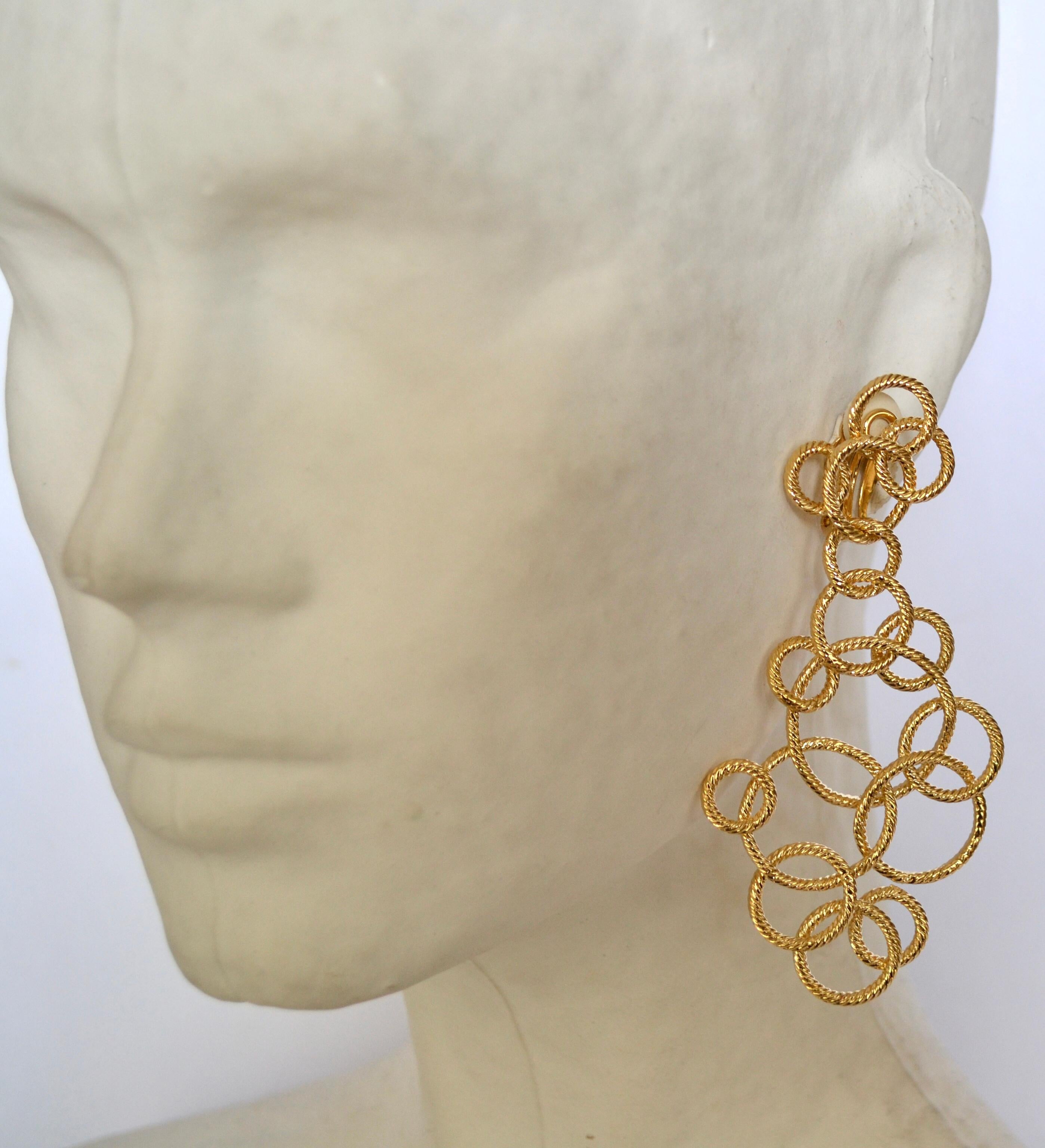 24-carat Gilded Bronze Asymmetric Drop Earrings  In New Condition In Virginia Beach, VA