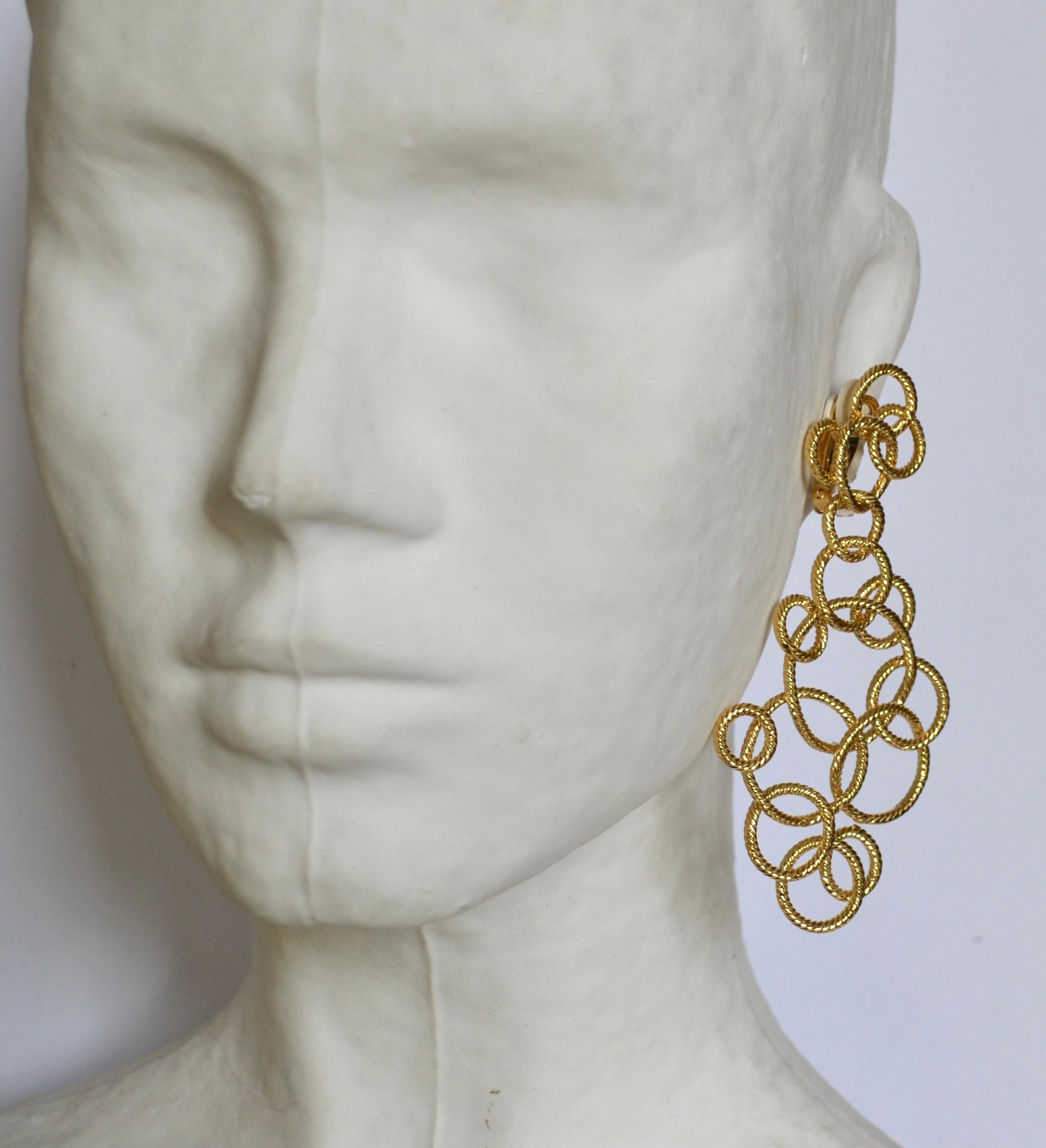 Women's or Men's 24-carat Gilded Bronze Asymmetric Drop Earrings 
