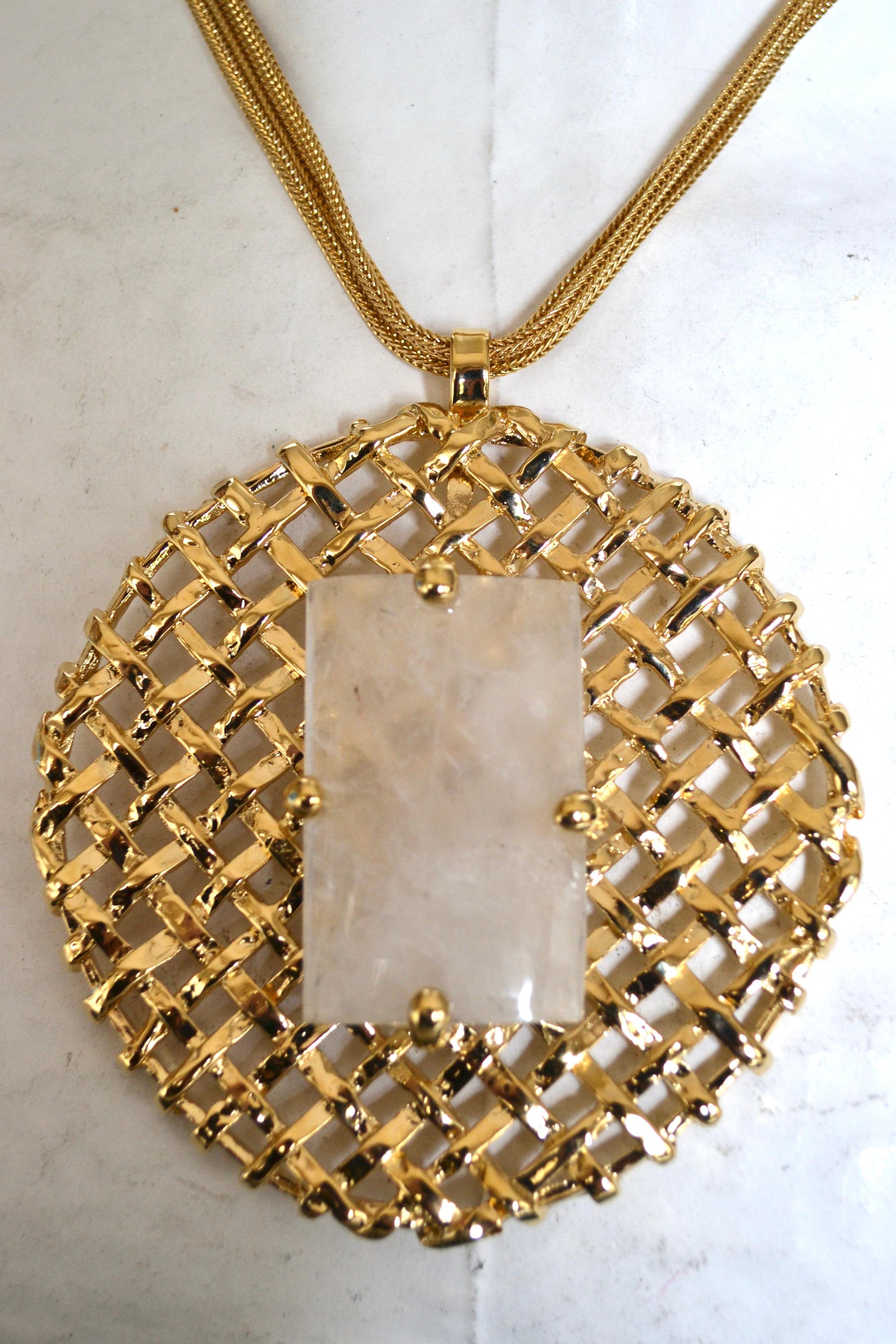 24-carat Gilded Bronze Pendant with Rock Crystal on MultiChain In New Condition In Virginia Beach, VA