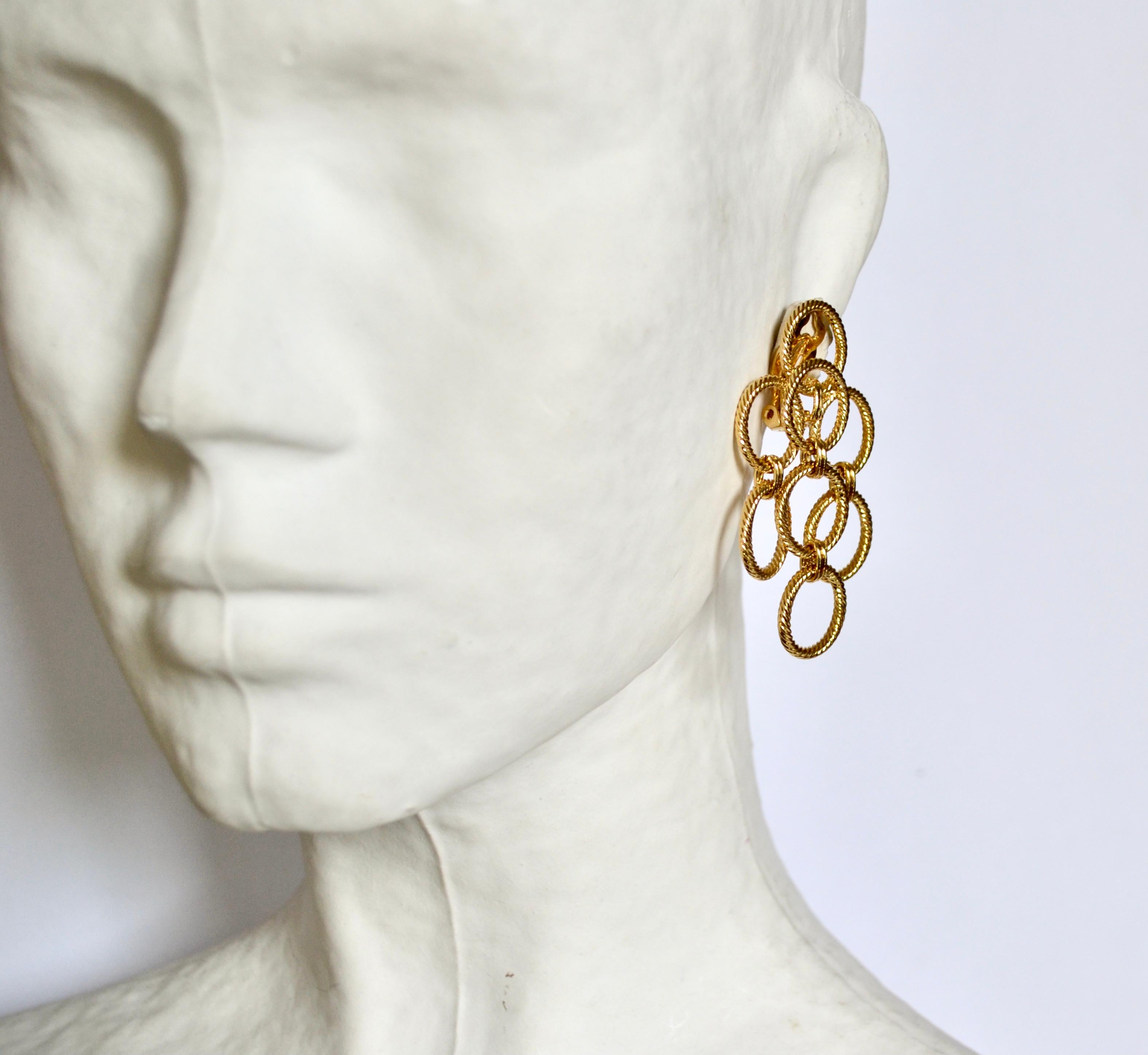 Modern 24-Carat Gilded Bronze Triple Clip Earrings