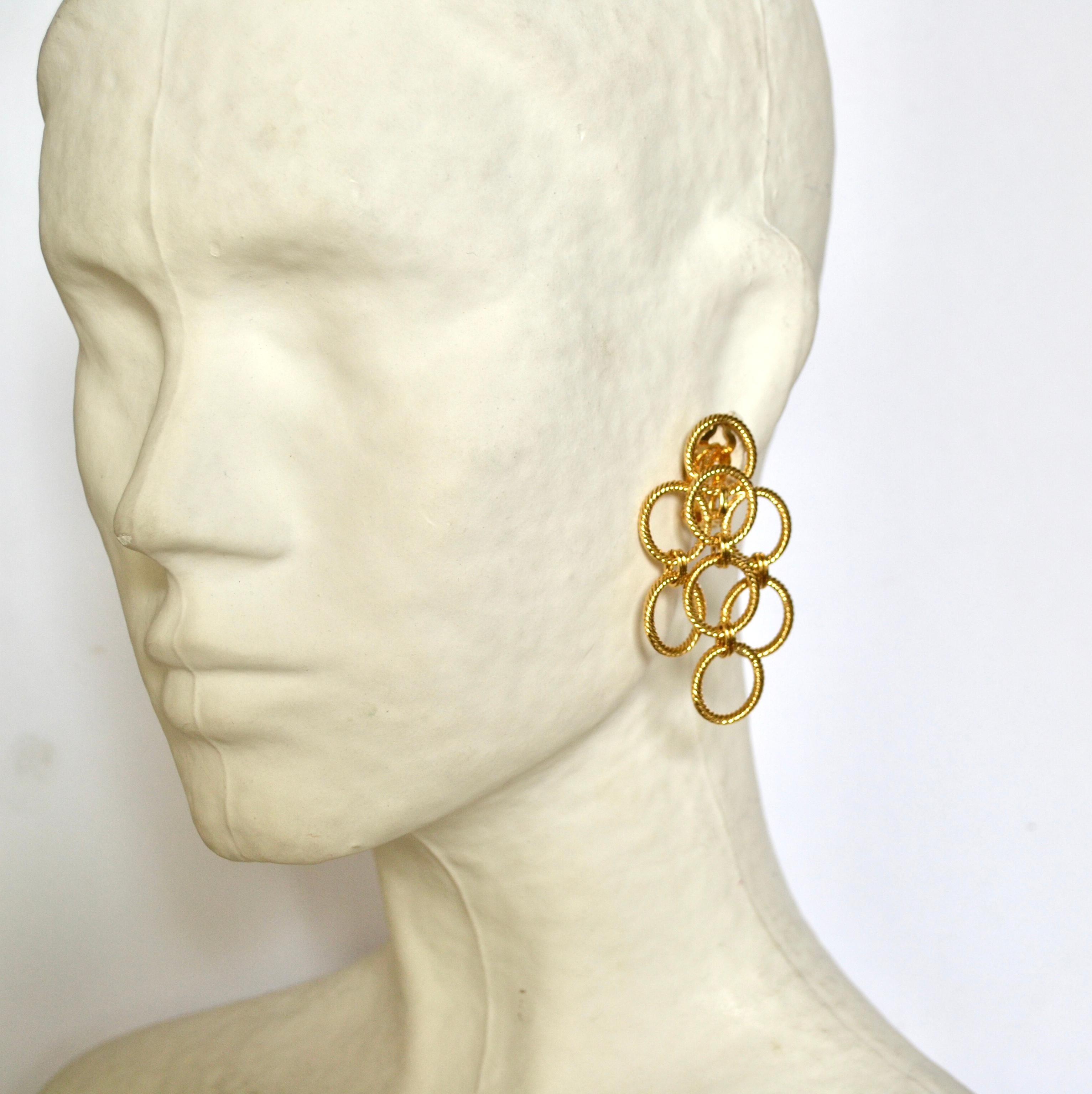 Women's or Men's 24-Carat Gilded Bronze Triple Clip Earrings