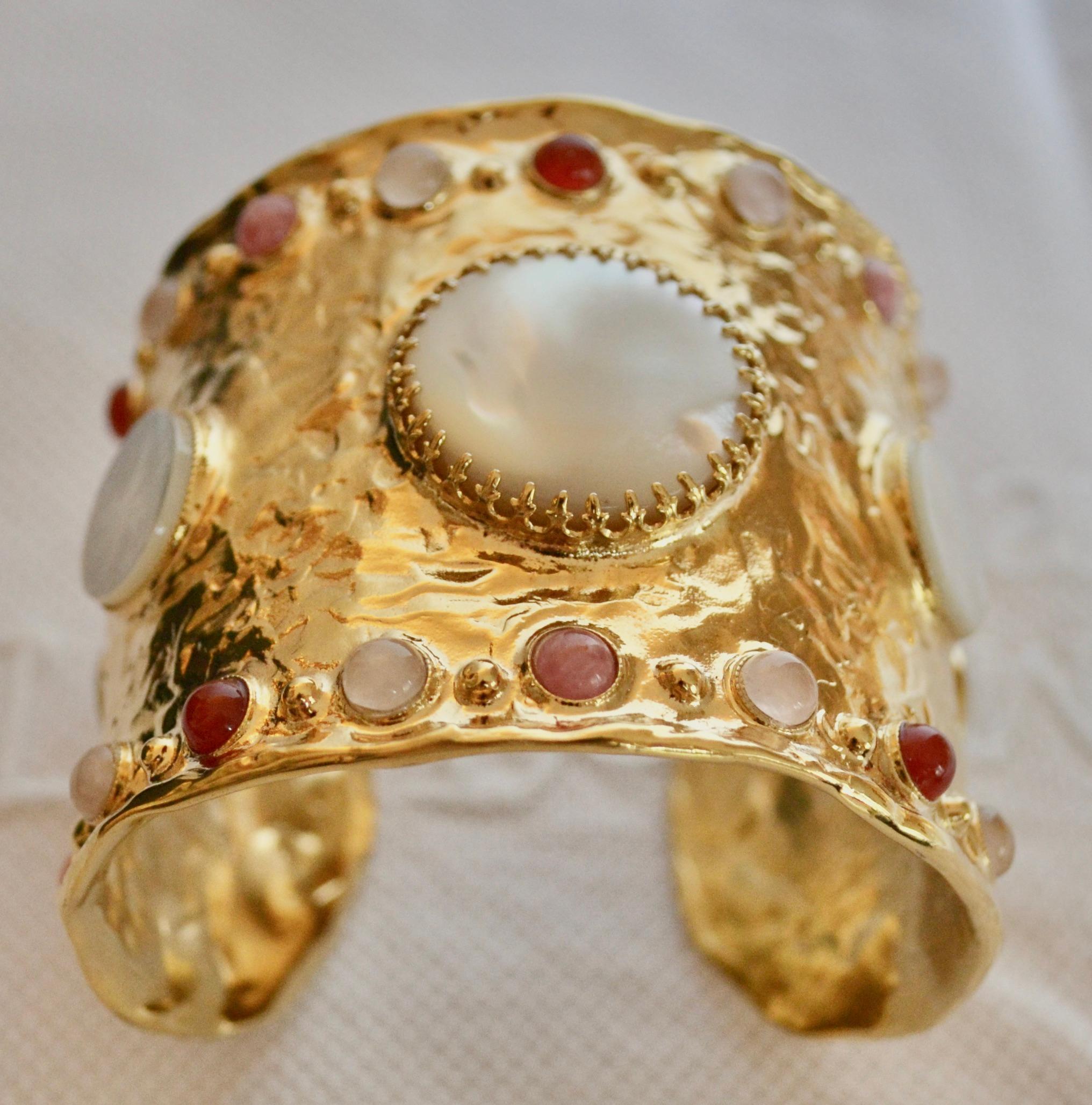 Baroque 24-Carat Gold and Semi Precious Stone Cuff