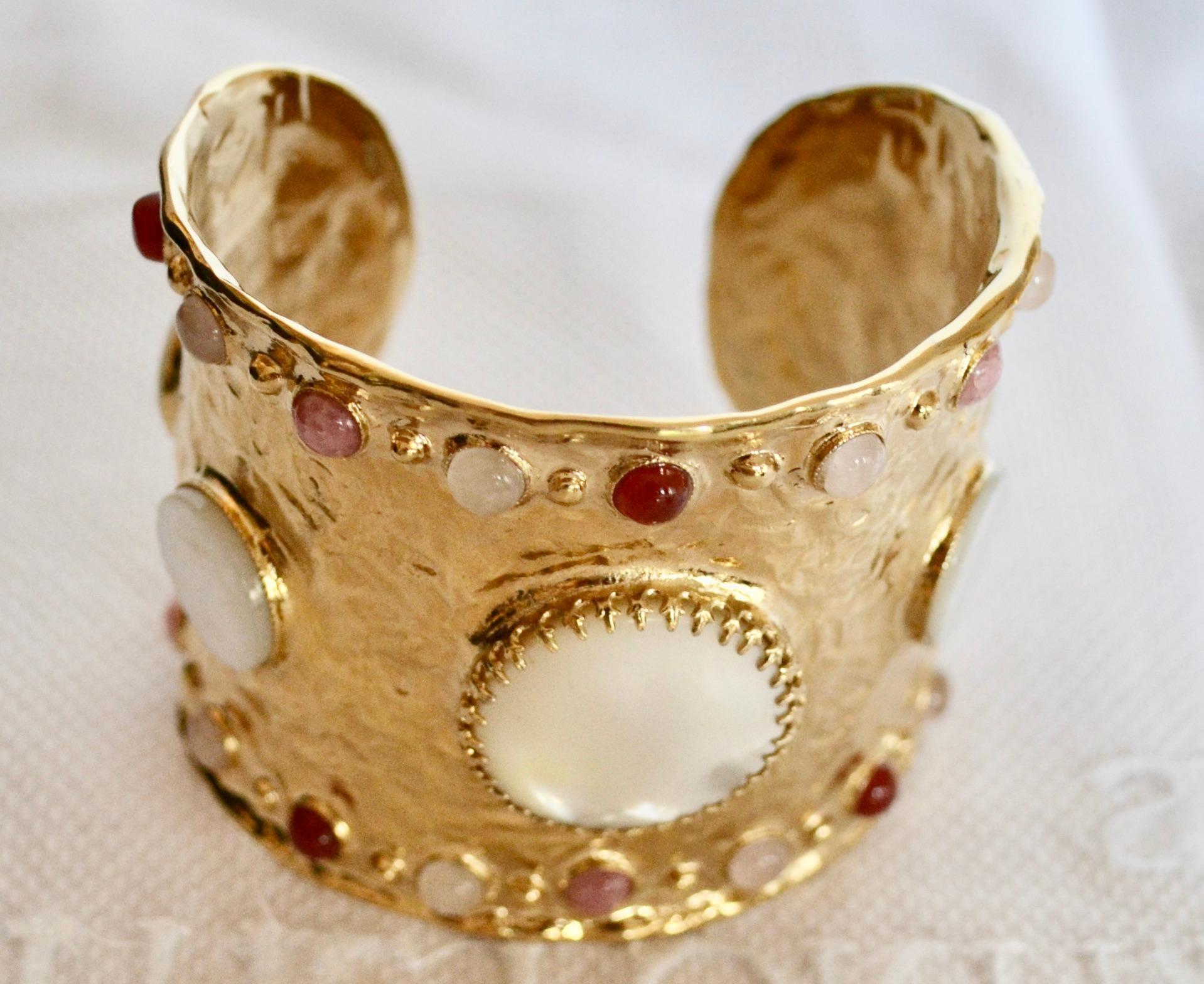 24-Carat Gold and Semi Precious Stone Cuff In New Condition In Virginia Beach, VA