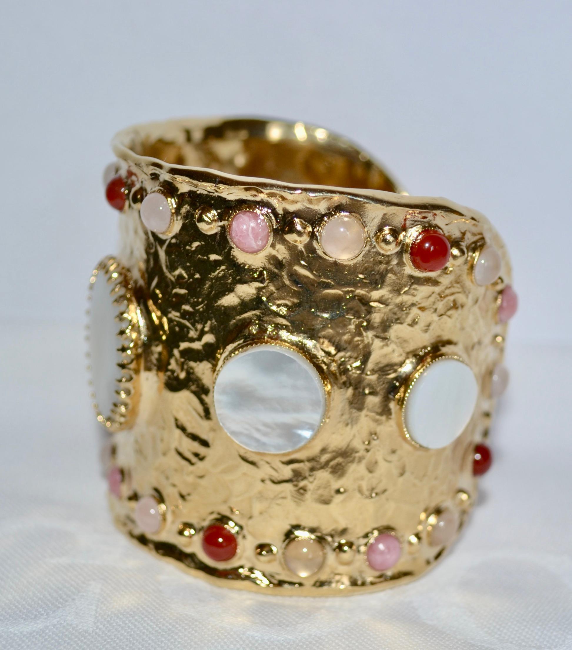 Women's or Men's 24-Carat Gold and Semi Precious Stone Cuff