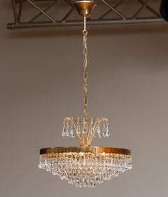 24-Carat Gold-Plated and Faceted Crystal Chandelier by Rejmyre, 1960s Sweden