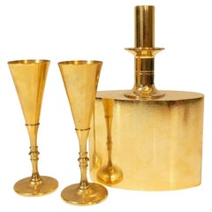Retro 24 Carat Gold Plated Decanter Set by Skultuna Pierre Forssell Sweden, 1960s