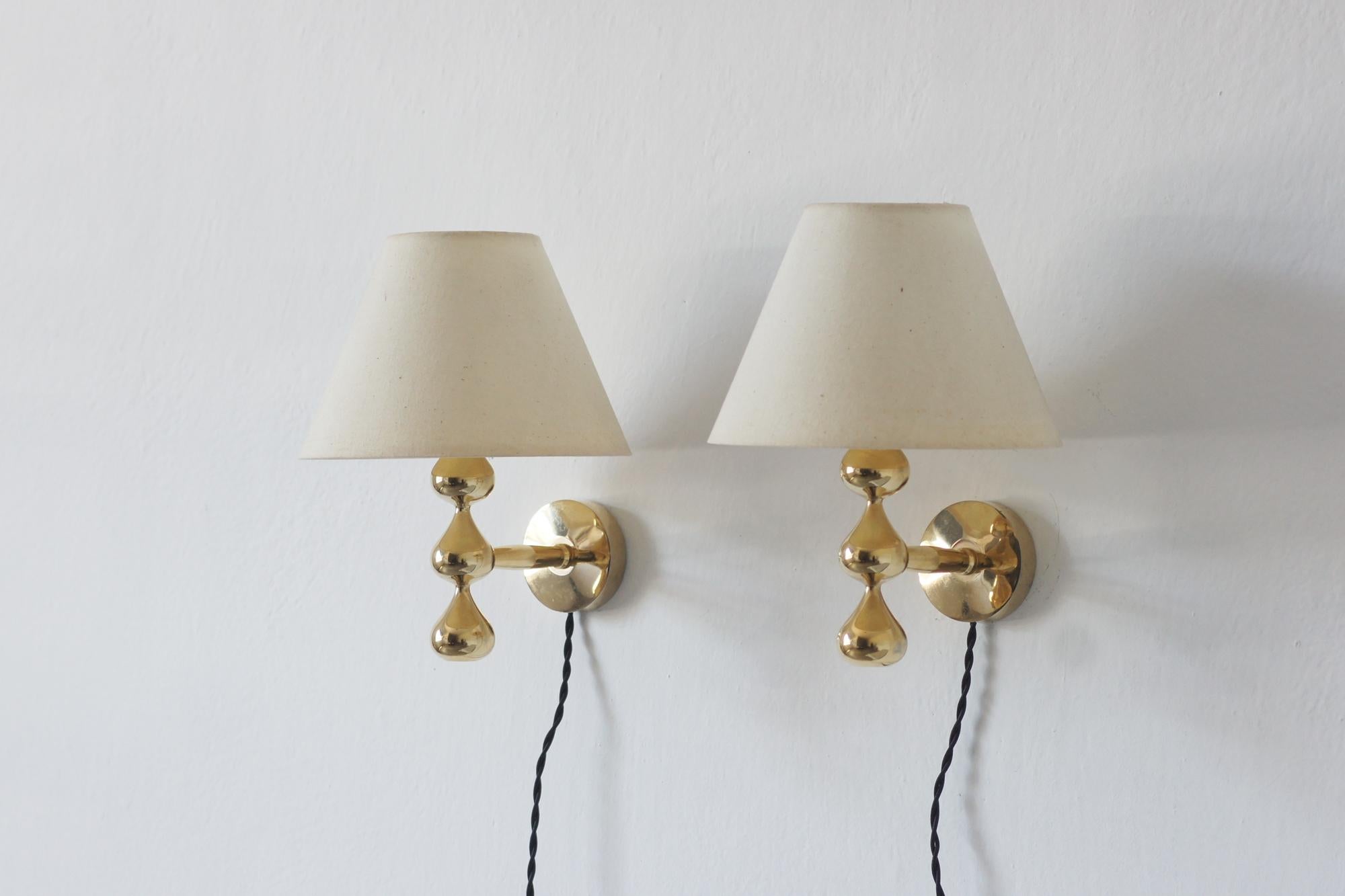 Lámparas de pared lágrima bañadas en oro de 24 quilates de Hugo Asmussen, Dinamarca, años 70, Juego de Moderno de mediados de siglo en venta